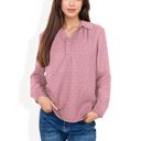 Pink Large Long Sleeve Textured Blouse with Button-Up Detail and Spread Collar