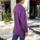 Purple Large Long Sleeve Textured Blouse with Button-Up Detail and Spread Collar