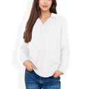 White Large Long Sleeve Textured Blouse with Button-Up Detail and Spread Collar