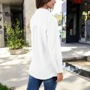 White Large Long Sleeve Textured Blouse with Button-Up Detail and Spread Collar