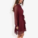  Long Sleeve High Neck Dress with Polka Dot Sheer Sleeves and Waist Tie Detail for Elegant Casual Wear