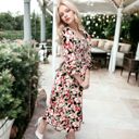  Smocked Chest Square Neck Floral Long Sleeve Midi Dress