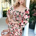  Smocked Chest Square Neck Floral Long Sleeve Midi Dress