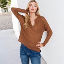  Long Sleeve Waffle Knit Top with Notched Neckline and Chest Pocket