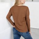  Long Sleeve Waffle Knit Top with Notched Neckline and Chest Pocket