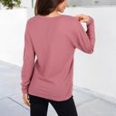 Pink Large Long Sleeve Waffle Knit Top with Notched Neckline and Chest Pocket