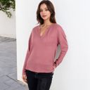 Pink Large Long Sleeve Waffle Knit Top with Notched Neckline and Chest Pocket