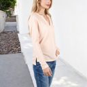 Beige Large Long Sleeve Waffle Knit Top with Notched Neckline and Chest Pocket