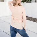 Beige Large Long Sleeve Waffle Knit Top with Notched Neckline and Chest Pocket