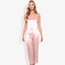  Satin Spaghetti Strap Cami Top with Scoop Neck Elegant Sleeveless Tank Pajama Set for Casual or Nightwear