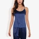 Blue Large Satin Spaghetti Strap Cami Top with Scoop Neck Elegant Sleeveless Tank Pajama Set for Casual or Nightwear