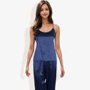 Blue Large Satin Spaghetti Strap Cami Top with Scoop Neck Elegant Sleeveless Tank Pajama Set for Casual or Nightwear