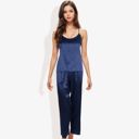 Blue Large Satin Spaghetti Strap Cami Top with Scoop Neck Elegant Sleeveless Tank Pajama Set for Casual or Nightwear