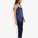 Blue Large Satin Spaghetti Strap Cami Top with Scoop Neck Elegant Sleeveless Tank Pajama Set for Casual or Nightwear