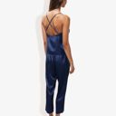 Blue Large Satin Spaghetti Strap Cami Top with Scoop Neck Elegant Sleeveless Tank Pajama Set for Casual or Nightwear