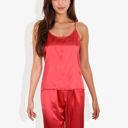 Red Large Satin Spaghetti Strap Cami Top with Scoop Neck Elegant Sleeveless Tank Pajama Set for Casual or Nightwear