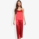 Red Large Satin Spaghetti Strap Cami Top with Scoop Neck Elegant Sleeveless Tank Pajama Set for Casual or Nightwear