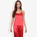 Red Large Satin Spaghetti Strap Cami Top with Scoop Neck Elegant Sleeveless Tank Pajama Set for Casual or Nightwear