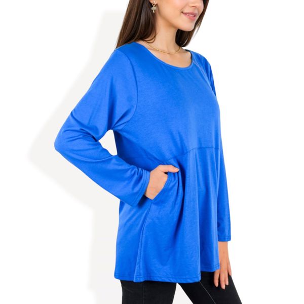 Long Sleeve Scoop Neck Tunic Top with Front Pockets