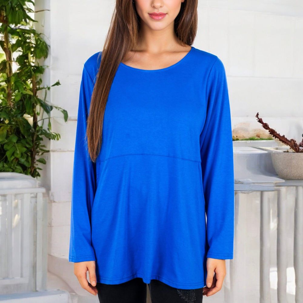 Long Sleeve Scoop Neck Tunic Top with Front Pockets