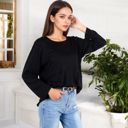 Black XXL Long Sleeve Scoop Neck Tunic Top with Front Pockets