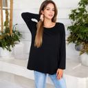 Black XXL Long Sleeve Scoop Neck Tunic Top with Front Pockets