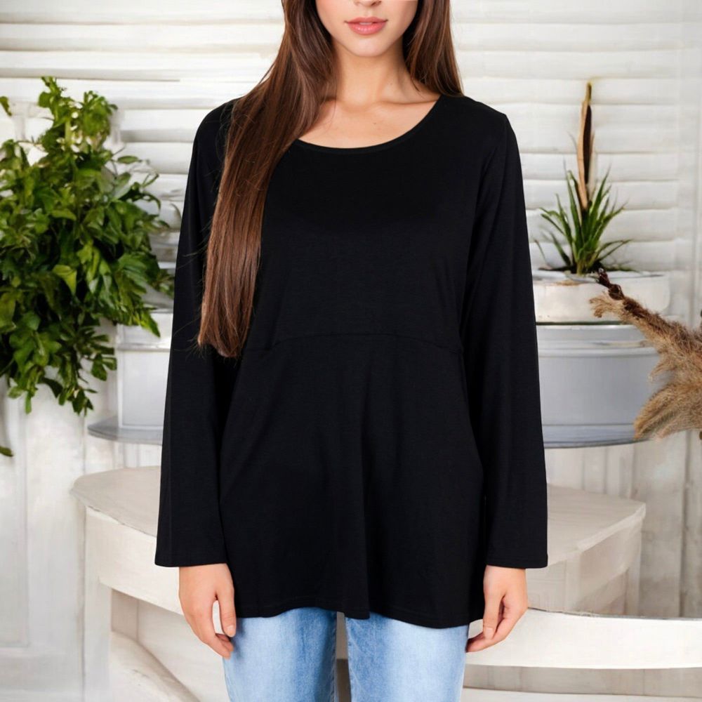 Long Sleeve Scoop Neck Tunic Top with Front Pockets