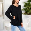 Black XXL Long Sleeve Scoop Neck Tunic Top with Front Pockets