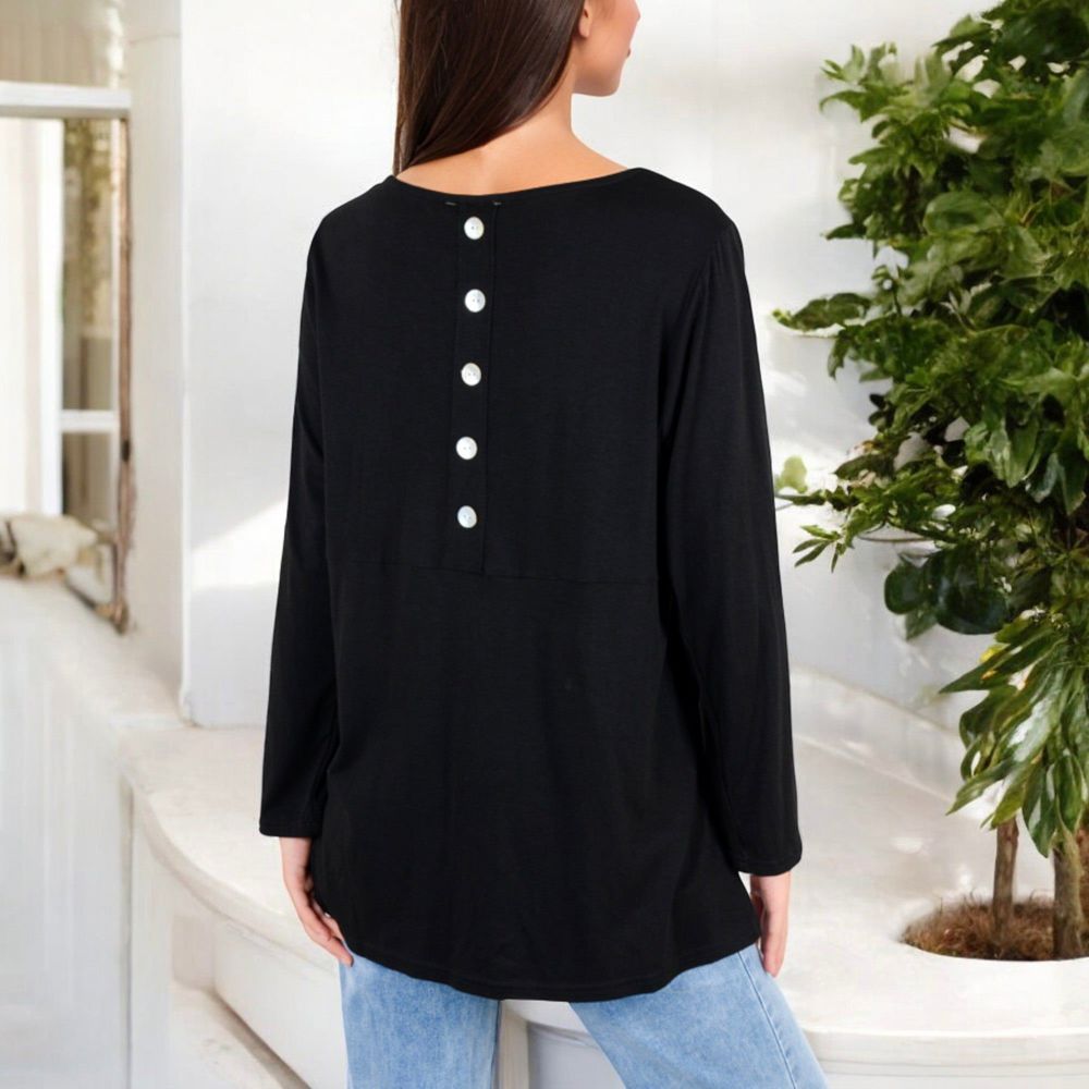 Long Sleeve Scoop Neck Tunic Top with Front Pockets