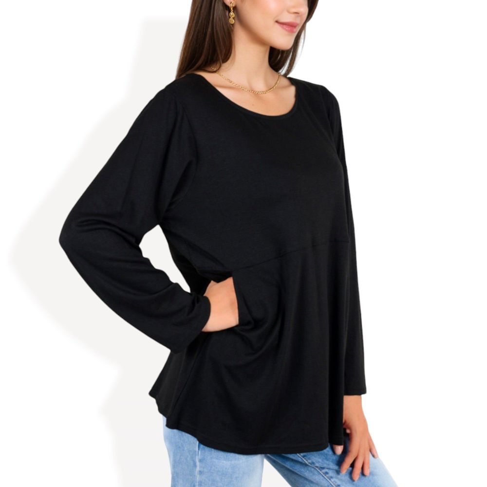 Long Sleeve Scoop Neck Tunic Top with Front Pockets