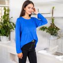 Blue XXL Long Sleeve Scoop Neck Tunic Top with Front Pockets