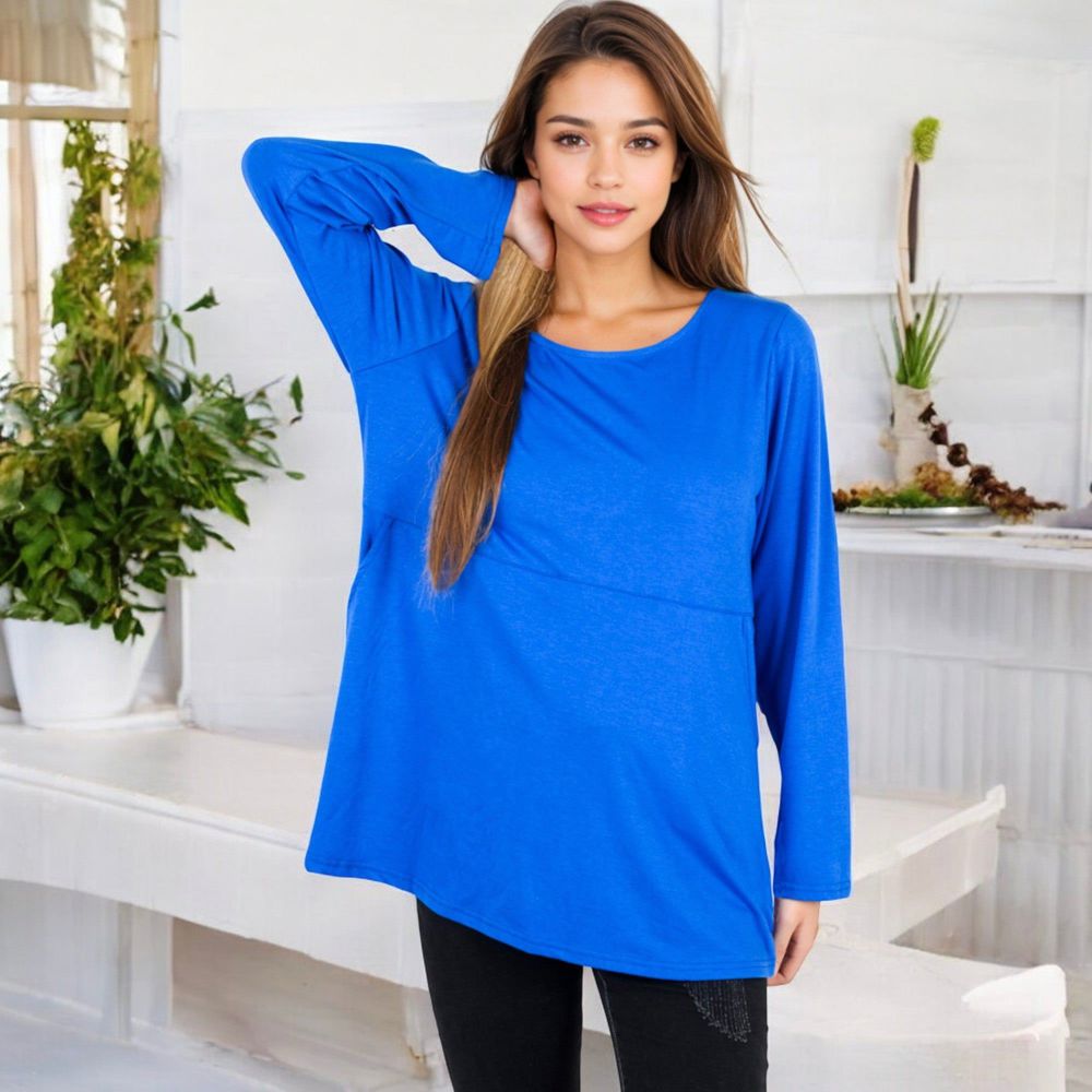 Long Sleeve Scoop Neck Tunic Top with Front Pockets