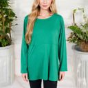 Green XXL Long Sleeve Scoop Neck Tunic Top with Front Pockets