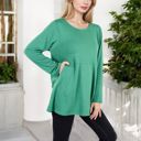 Green XXL Long Sleeve Scoop Neck Tunic Top with Front Pockets