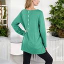 Green XXL Long Sleeve Scoop Neck Tunic Top with Front Pockets