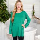 Green Large Long Sleeve Scoop Neck Tunic Top with Front Pockets