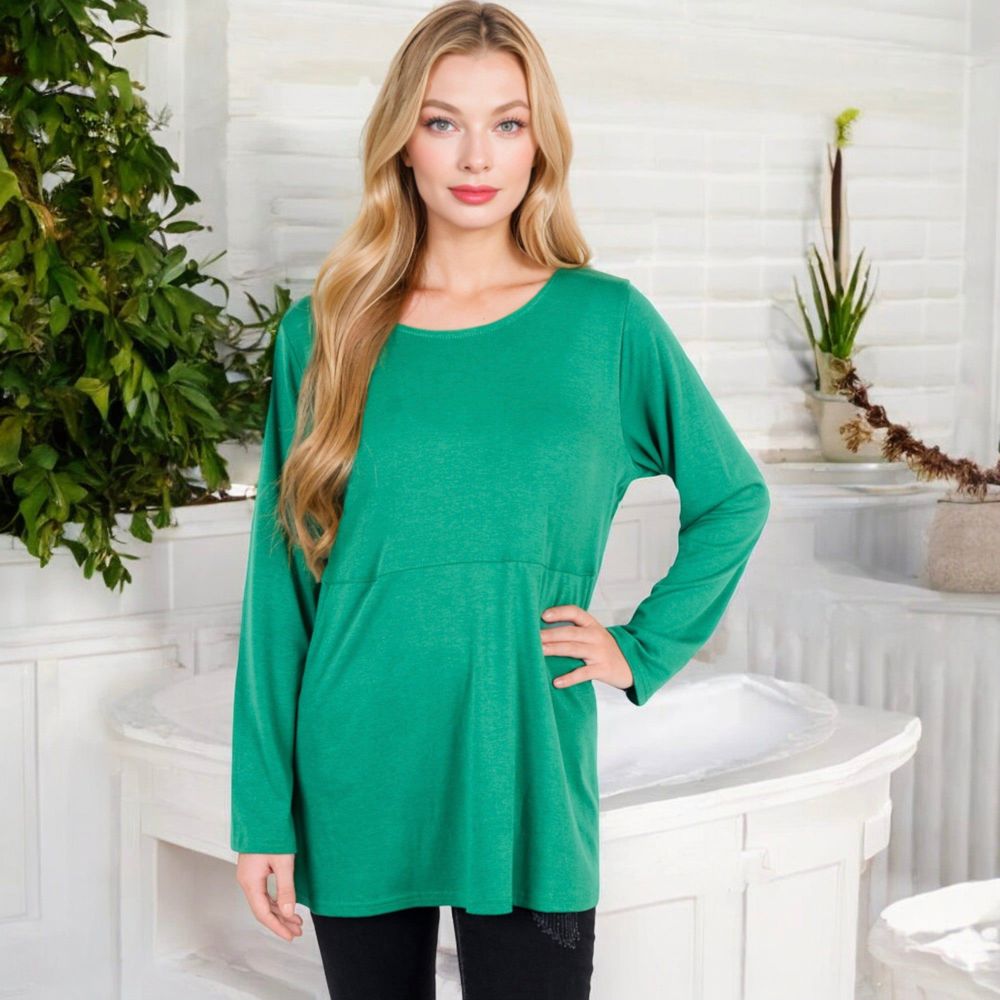 Long Sleeve Scoop Neck Tunic Top with Front Pockets