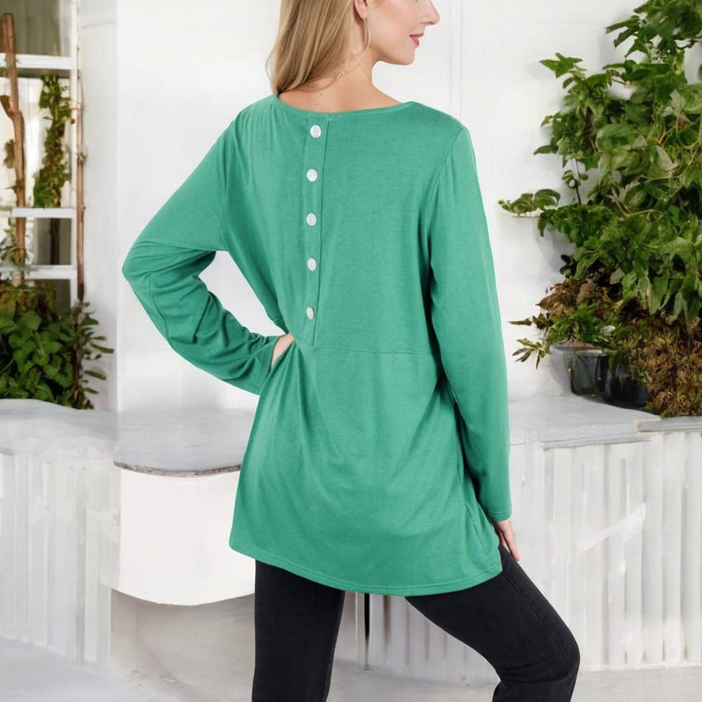 Long Sleeve Scoop Neck Tunic Top with Front Pockets