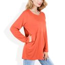 Orange XXL Long Sleeve Scoop Neck Tunic Top with Front Pockets