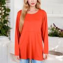 Orange XXL Long Sleeve Scoop Neck Tunic Top with Front Pockets