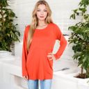 Orange XXL Long Sleeve Scoop Neck Tunic Top with Front Pockets