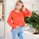 Orange XXL Long Sleeve Scoop Neck Tunic Top with Front Pockets