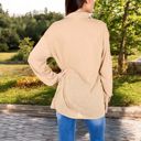 Beige Large Long Sleeve Button-Up Collared Shirt with Relaxed Fit