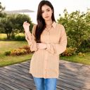 Beige Large Long Sleeve Button-Up Collared Shirt with Relaxed Fit