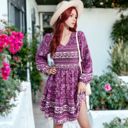 Purple Large Square Neck Puffed Short Sleeve Leopard Print Tiered Midi Dress