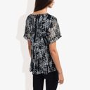  Short Sleeve Floral Print Blouse with Ruffled Hem and Sheer Overlay Casual Summer Top