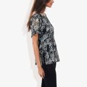  Short Sleeve Floral Print Blouse with Ruffled Hem and Sheer Overlay Casual Summer Top