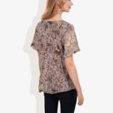 Brown Large Short Sleeve Floral Print Blouse with Ruffled Hem and Sheer Overlay Casual Summer Top