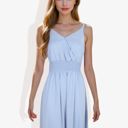  Sleeveless Wrap Midi Dress Smocked Waist Lace Trim