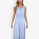 Blue Large Sleeveless Wrap Midi Dress Smocked Waist Lace Trim